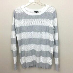 Express Gray White Striped Long Sleeve Top